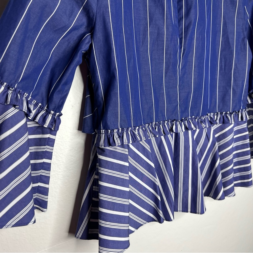 Cinq a Sept Fran Mixed Striped Ruffle Top Blue Sz XS - Picture 6 of 11